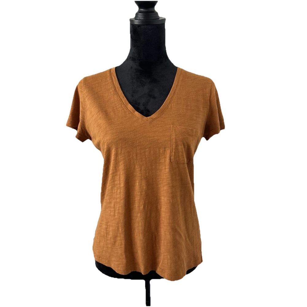 MADEWELL 100% Cotton Burnt Orange Short Sleeve V-Neck T-Shirt Top S